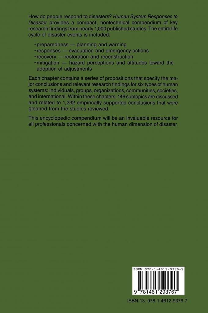 Weitere Ansicht: Human System Responses to Disaster | Thomas E. Drabek
