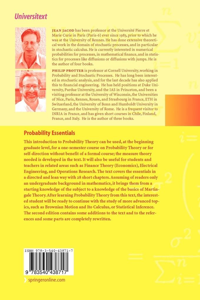 Weitere Ansicht: Probability Essentials | Jean Jacod, Philip Protter