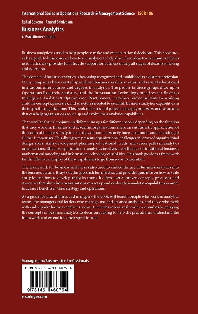 Weitere Ansicht: Business Analytics | Rahul Saxena, Anand Srinivasan