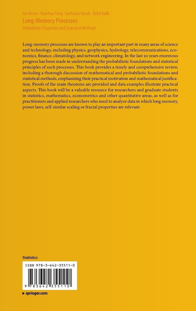 Weitere Ansicht: Long-Memory Processes | Jan Beran, Yuanhua Feng, Sucharita Ghosh, Rafal Kulik