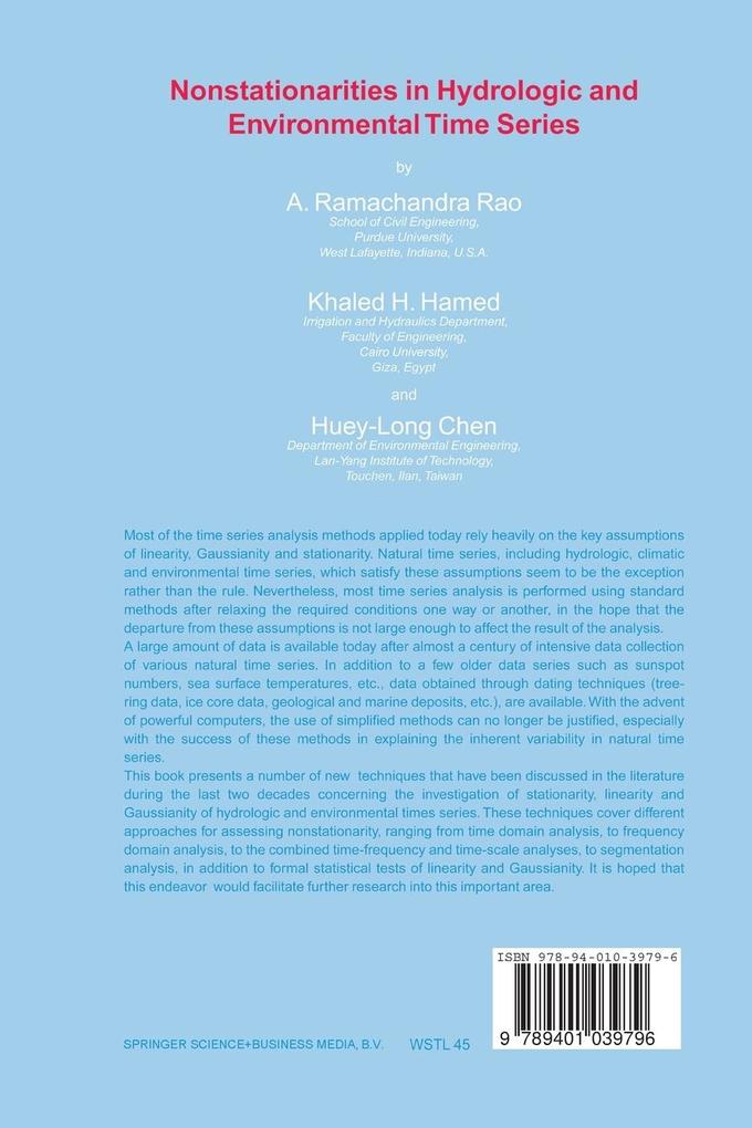 Weitere Ansicht: Nonstationarities in Hydrologic and Environmental Time Series | K. H. Hamed, Huey-Long Chen, A. R. Rao