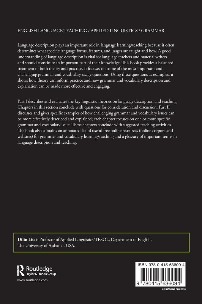 Weitere Ansicht: Describing and Explaining Grammar and Vocabulary in ELT | Dilin Liu