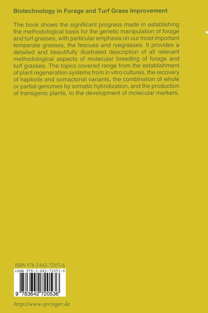 Weitere Ansicht: Biotechnology in Forage and Turf Grass Improvement | Ingo Potrykus, German Spangenberg, Zeng-Yu Wang