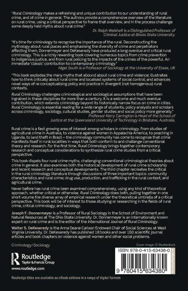 Weitere Ansicht: Rural Criminology | Walter Dekeseredy, Joseph F Donnermeyer