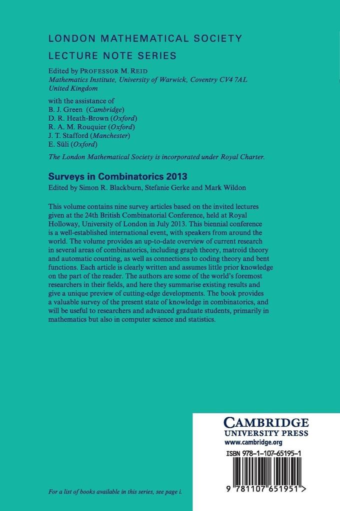 Weitere Ansicht: Surveys in Combinatorics 2013
