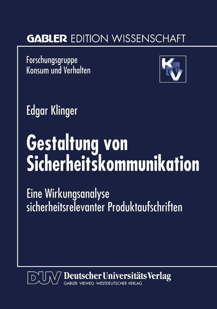 Produktbild: Gestaltung von Sicherheitskommunikation | Edgar Klinger