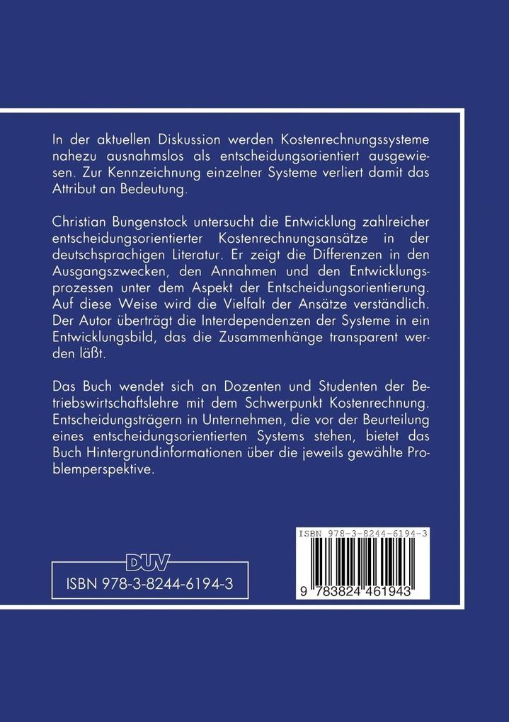 Weitere Ansicht: Entscheidungsorientierte Kostenrechnungssysteme | Christian Bungenstock