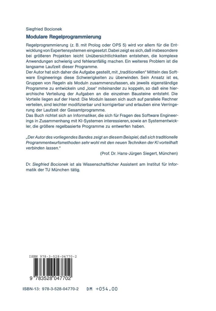 Weitere Ansicht: Modulare Regelprogrammierung | Siegfried Bocionek