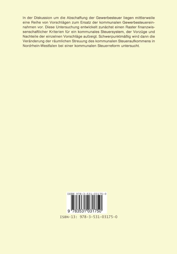 Weitere Ansicht: Probleme und Möglichkeiten einer Substituierung der Gewerbesteuer | Wolfgang Strauß
