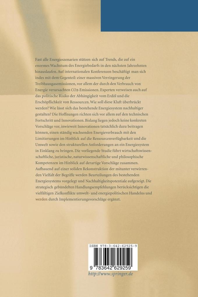 Weitere Ansicht: Nachhaltige Entwicklung und Innovation im Energiebereich | W. Achterberg, R. Kurz, H. G. Nutzinger, U. Steger, Th. Ziesemer