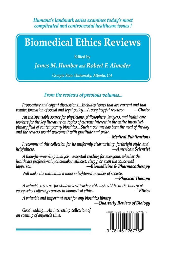 Weitere Ansicht: Biomedical Ethics Reviews · 1990