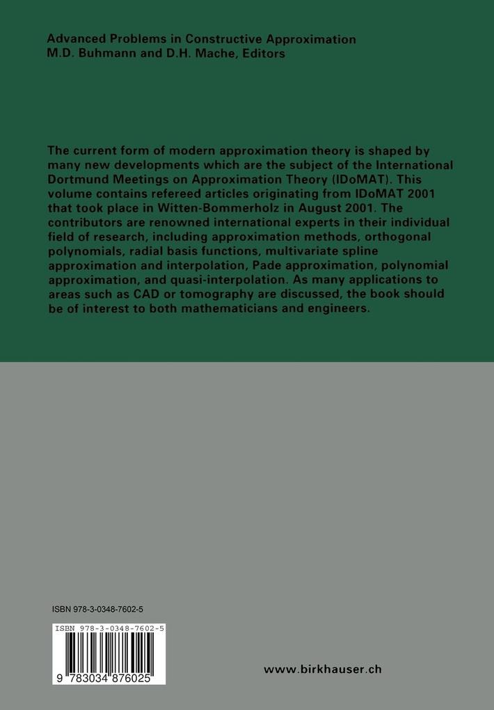 Weitere Ansicht: Advanced Problems in Constructive Approximation