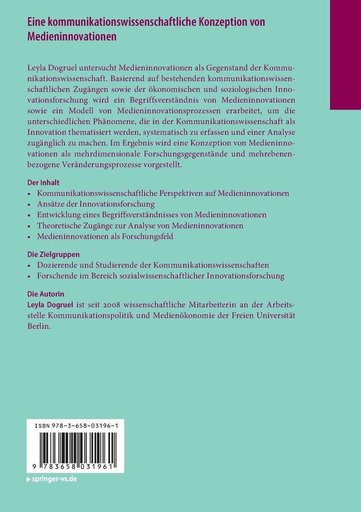 Weitere Ansicht: Eine kommunikationswissenschaftliche Konzeption von Medieninnovationen | Leyla Dogruel
