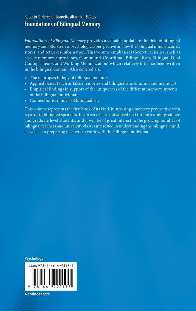 Weitere Ansicht: Foundations of Bilingual Memory