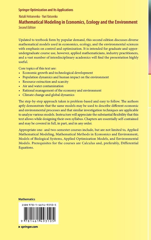 Weitere Ansicht: Mathematical Modeling in Economics, Ecology and the Environment | Natali Hritonenko, Yuri Yatsenko