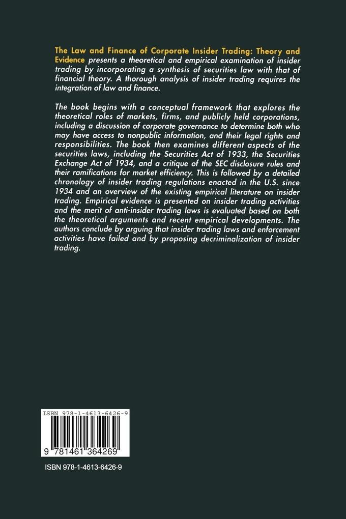 Weitere Ansicht: The Law and Finance of Corporate Insider Trading: Theory and Evidence | Hamid Arshadi, Thomas H. Eyssell