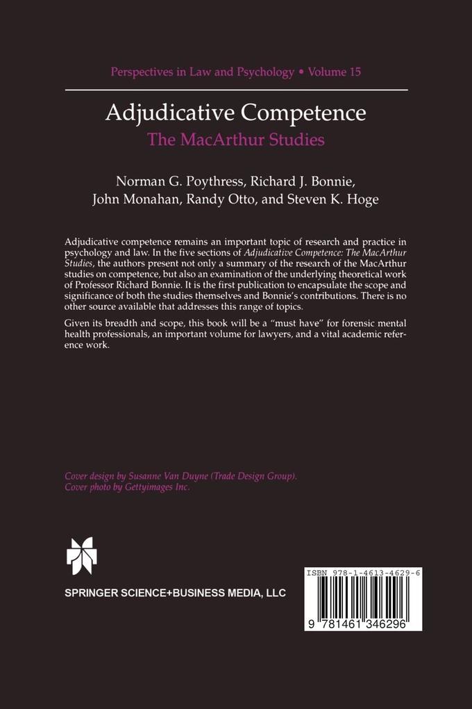 Weitere Ansicht: Adjudicative Competence | Richard J. Bonnie, Steven K. Hoge, John Monahan, Randy Otto, Norman G. Poythress Jr.