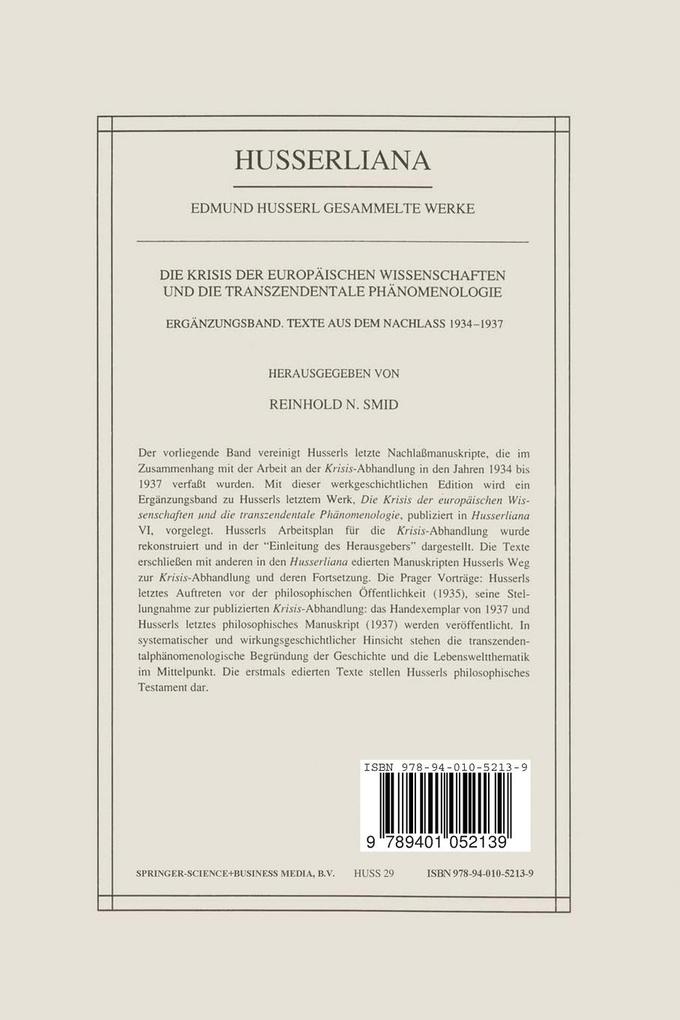 Weitere Ansicht: Die Krisis Der Europäischen Wissenschaften Und Die Transzendentale Phänomenologie | Edmund Husserl, Reinhold N. Smid