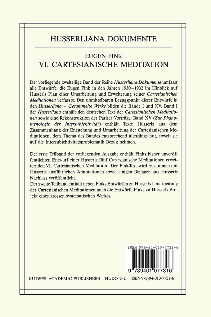 Weitere Ansicht: VI. Cartesianische Meditation | H. Ebeling, S. Fink, J. Holl, G. van Kerckhoven