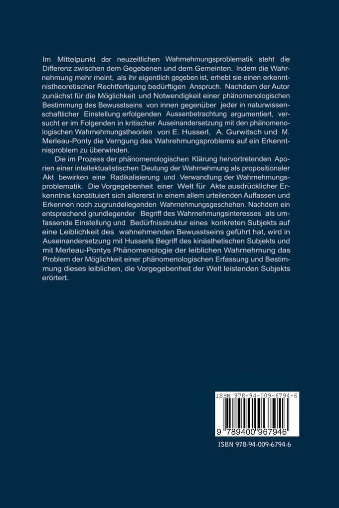 Weitere Ansicht: Das Wahrnehmungsproblem und seine Verwandlung in phänomenologischer Einstellung | Ullrich Melle