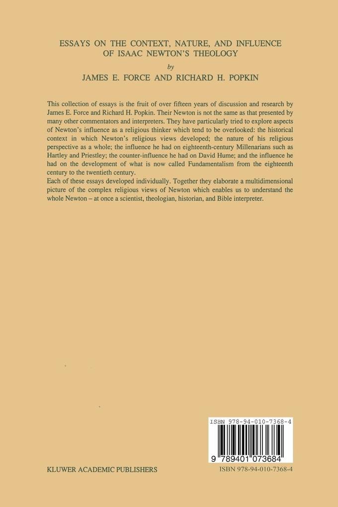 Weitere Ansicht: Essays on the Context, Nature, and Influence of Isaac Newton's Theology | J. E. Force, R. H. Popkin