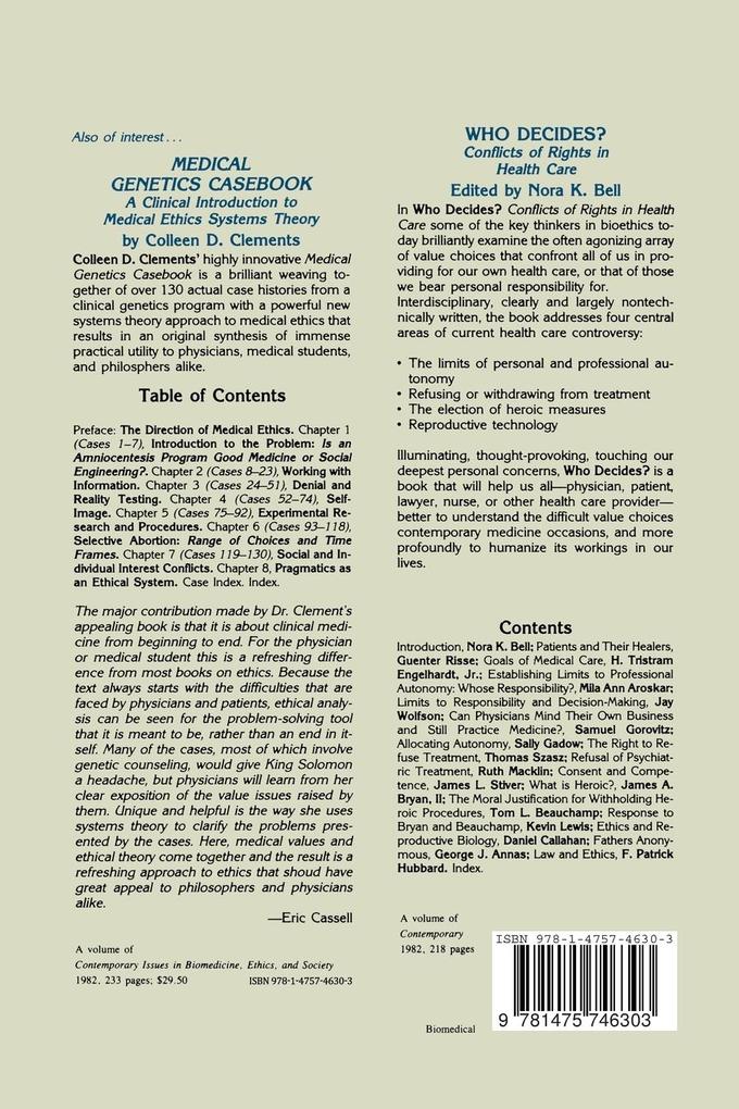 Weitere Ansicht: Biomedical Ethics Reviews · 1984