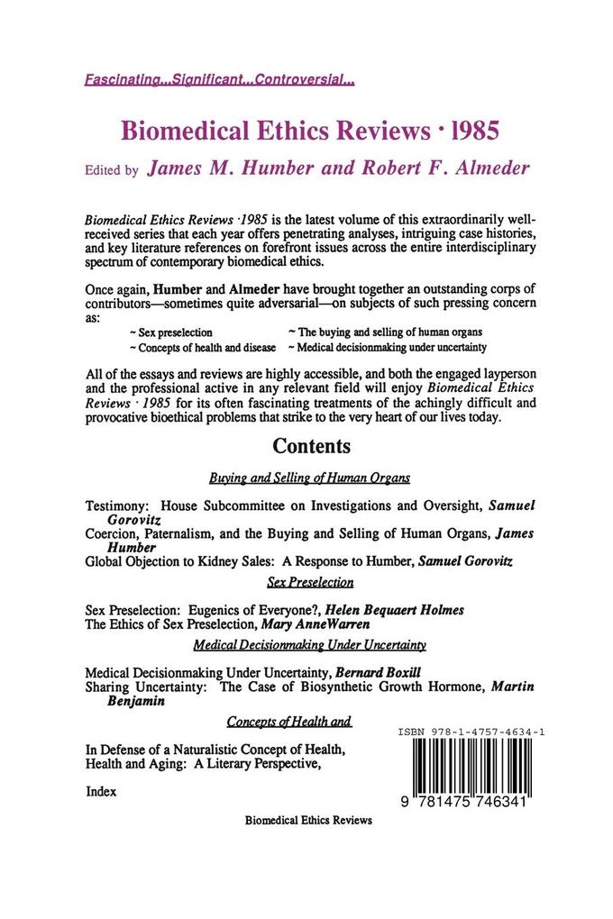 Weitere Ansicht: Biomedical Ethics Reviews · 1985