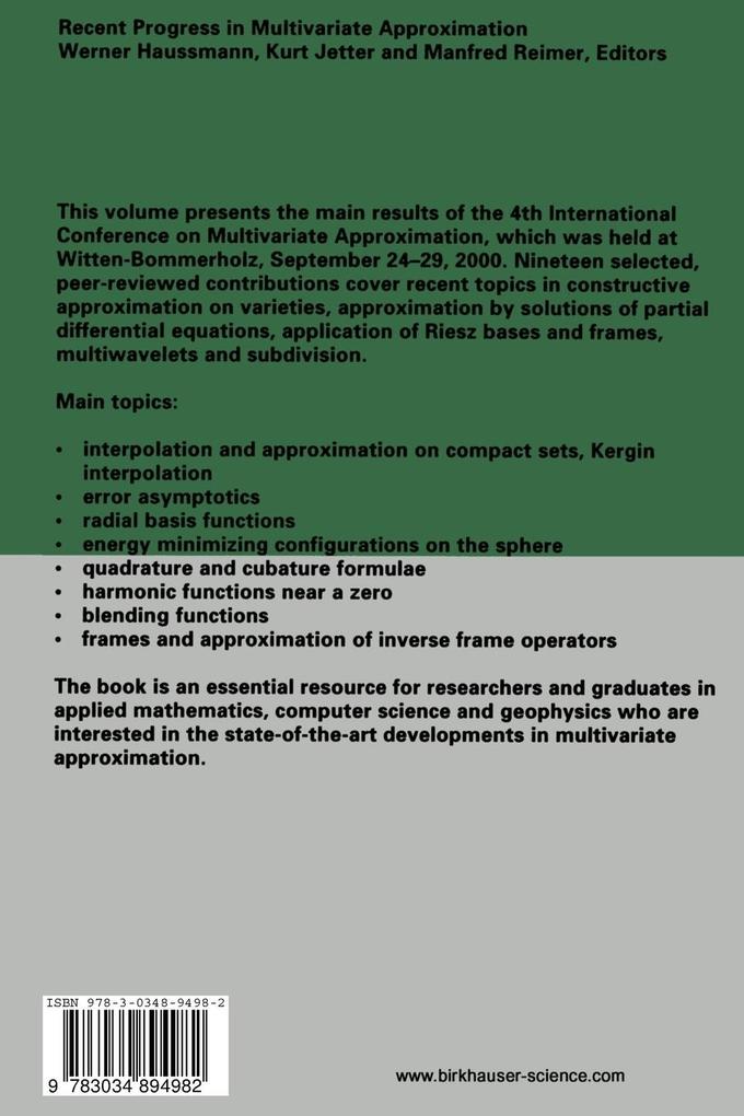 Weitere Ansicht: Recent Progress in Multivariate Approximation