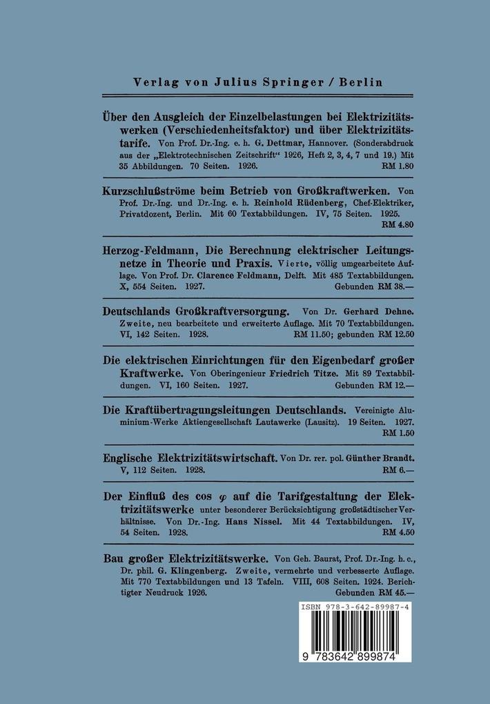 Weitere Ansicht: Die wirtschaftliche Erzeugung der elektrischen Spitzenkraft in Großstädten | E. Krohne