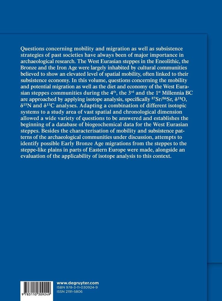 Weitere Ansicht: Prehistoric Mobility and Diet in the West Eurasian Steppes 3500 to 300 BC | Claudia Gerling