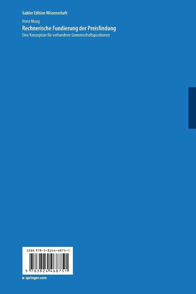 Weitere Ansicht: Rechnerische Fundierung der Preisfindung | Horst Moog