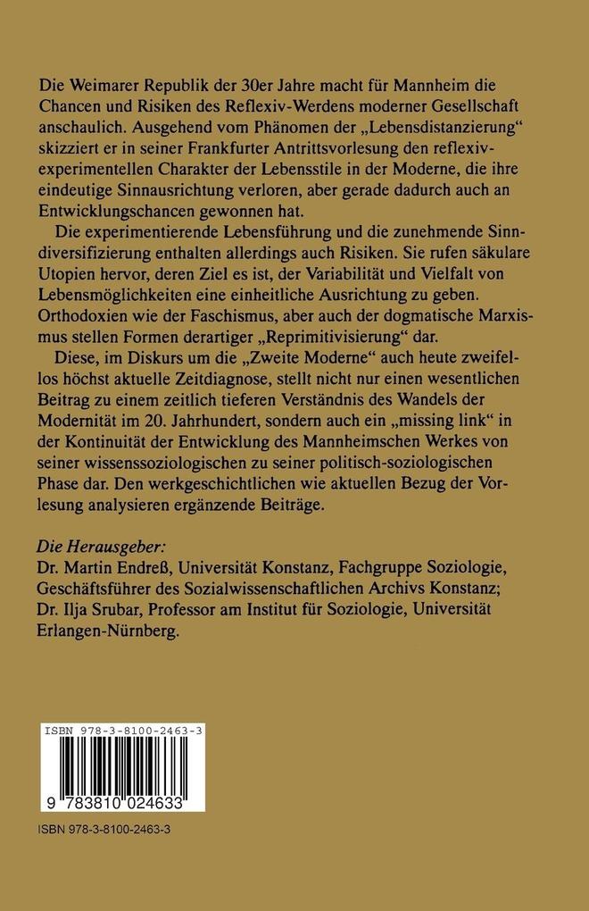 Weitere Ansicht: Karl Mannheims Analyse der Moderne
