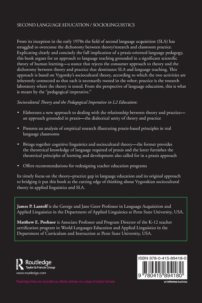 Weitere Ansicht: Sociocultural Theory and the Pedagogical Imperative in L2 Education | Matthew E. Poehner, James P. Lantolf