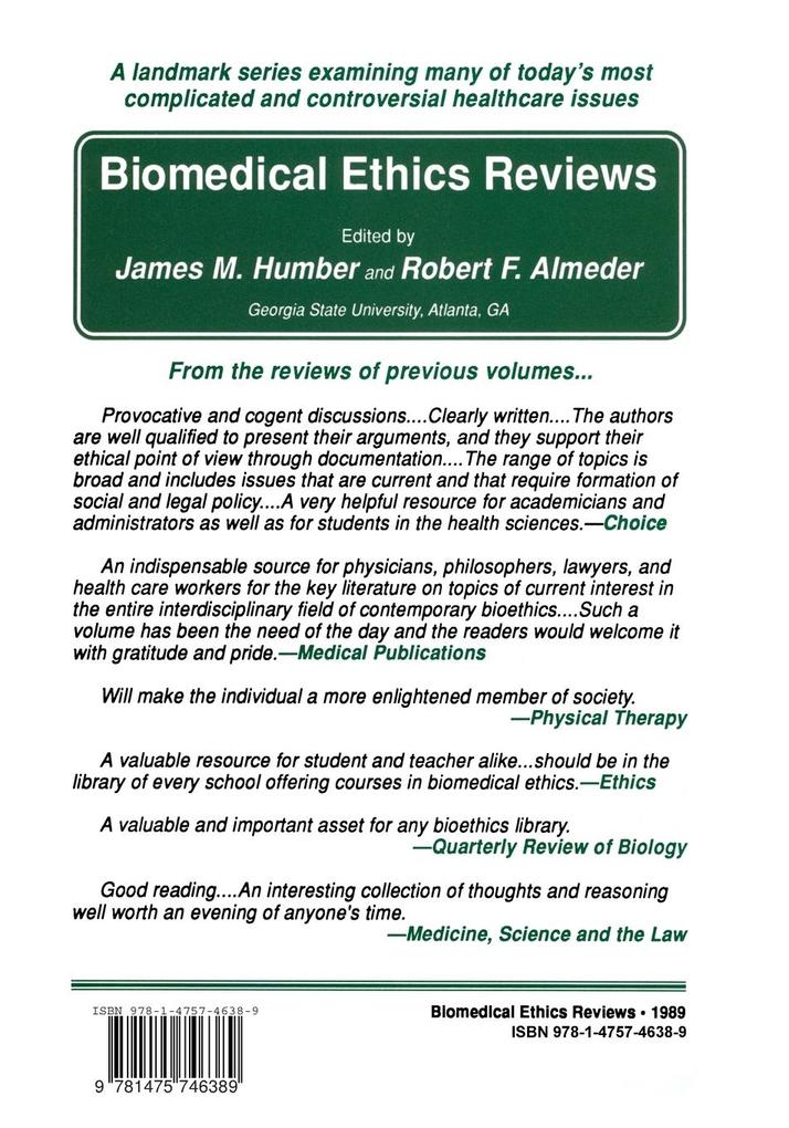 Weitere Ansicht: Biomedical Ethics Reviews · 1989