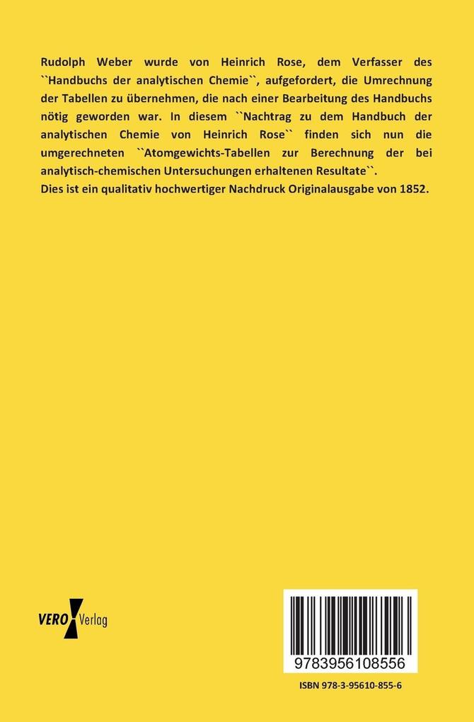 Weitere Ansicht: Nachtrag zu dem Handbuche der analytischen Chemie von Heinrich Rose | R. Weber