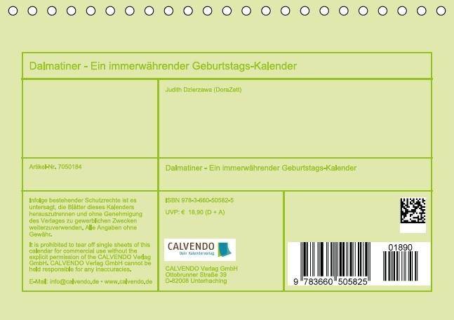 Weitere Ansicht: Dalmatiner - Ein immerwährender Geburtstags-Kalender (Tischkalender immerwährend DIN A5 quer) | Judith Dzierzawa