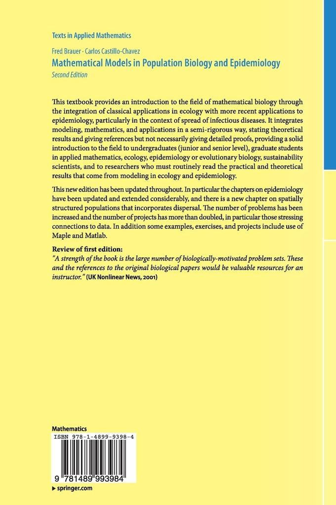 Weitere Ansicht: Mathematical Models in Population Biology and Epidemiology | Fred Brauer, Carlos Castillo-Chavez