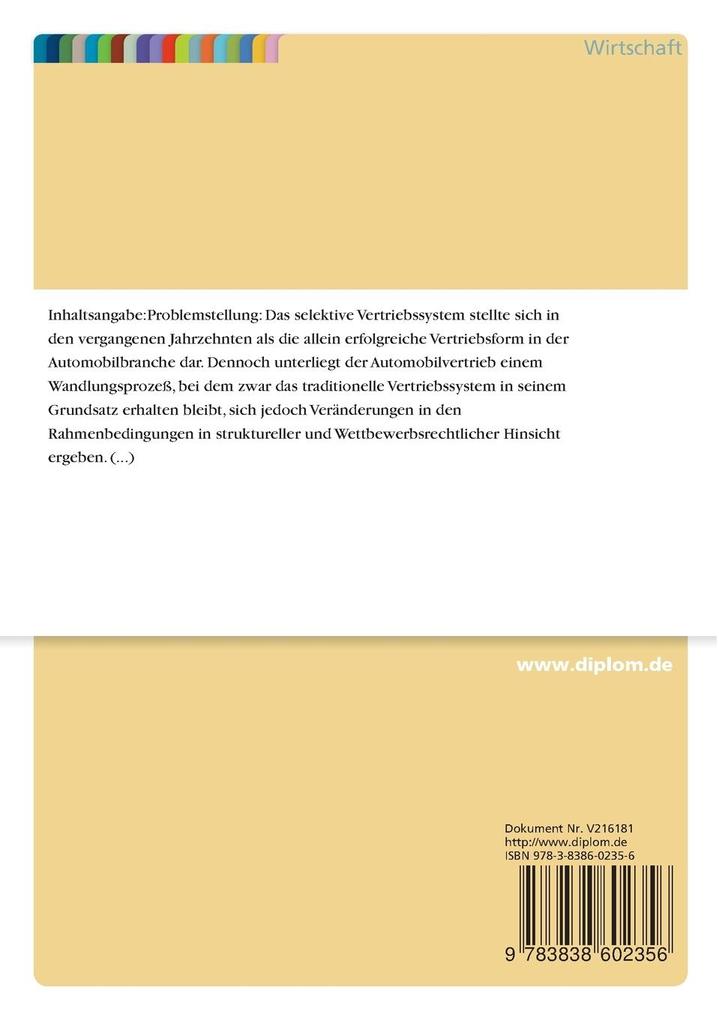 Weitere Ansicht: Selektiver Automobilvertrieb unter Berücksichtigung der EG-Gruppenfreistellungsverordnung Nr. 1475/95 | Martin Bohmholt