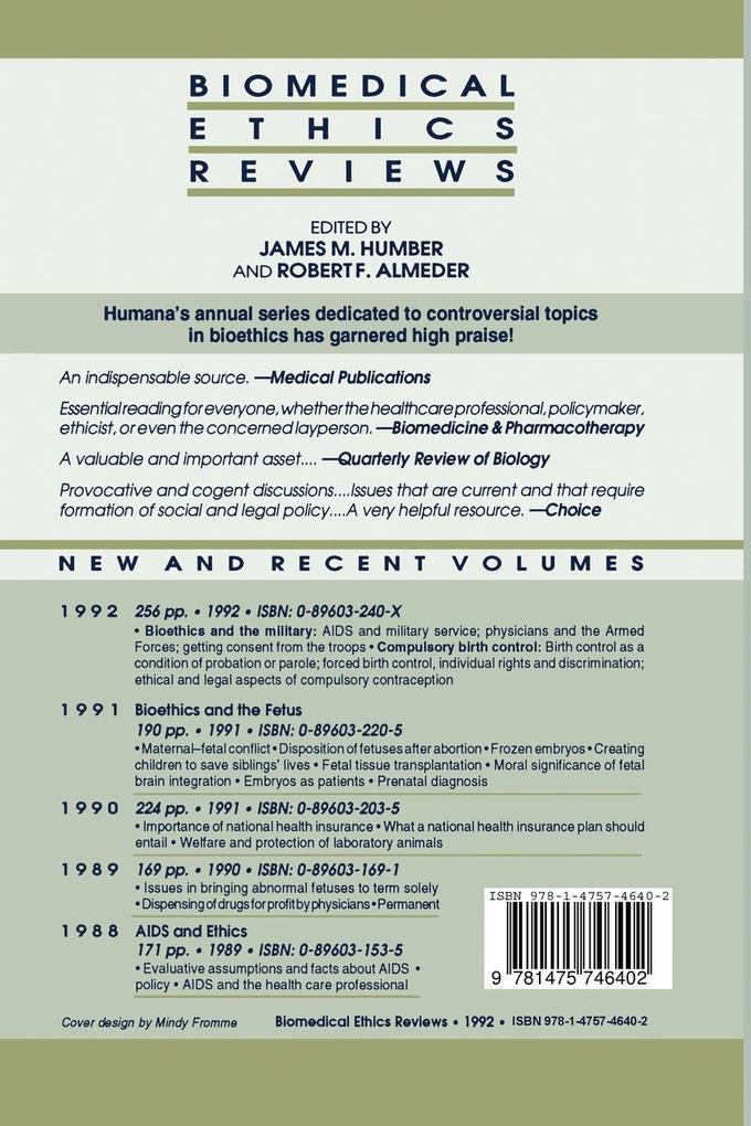 Weitere Ansicht: Biomedical Ethics Reviews · 1992