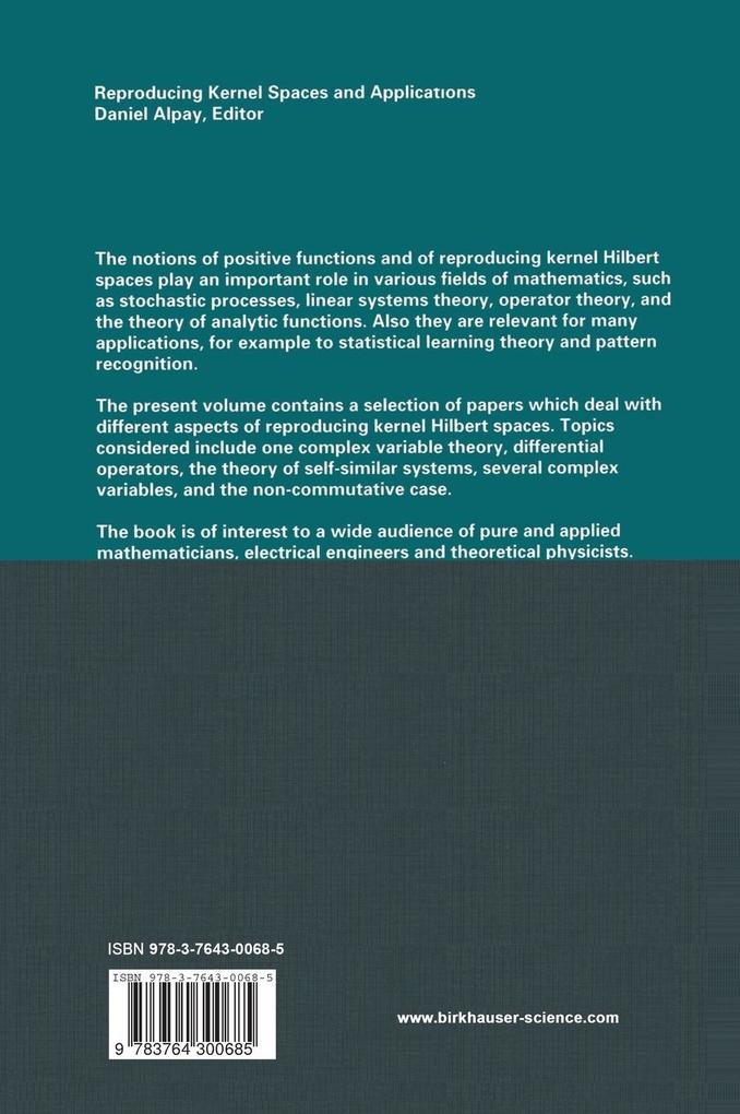 Weitere Ansicht: Reproducing Kernel Spaces and Applications