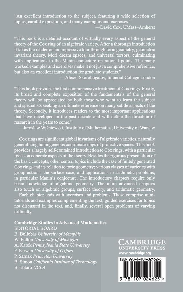 Weitere Ansicht: Cox Rings | Ivan Arzhantsev, Ulrich Derenthal, Jürgen Hausen