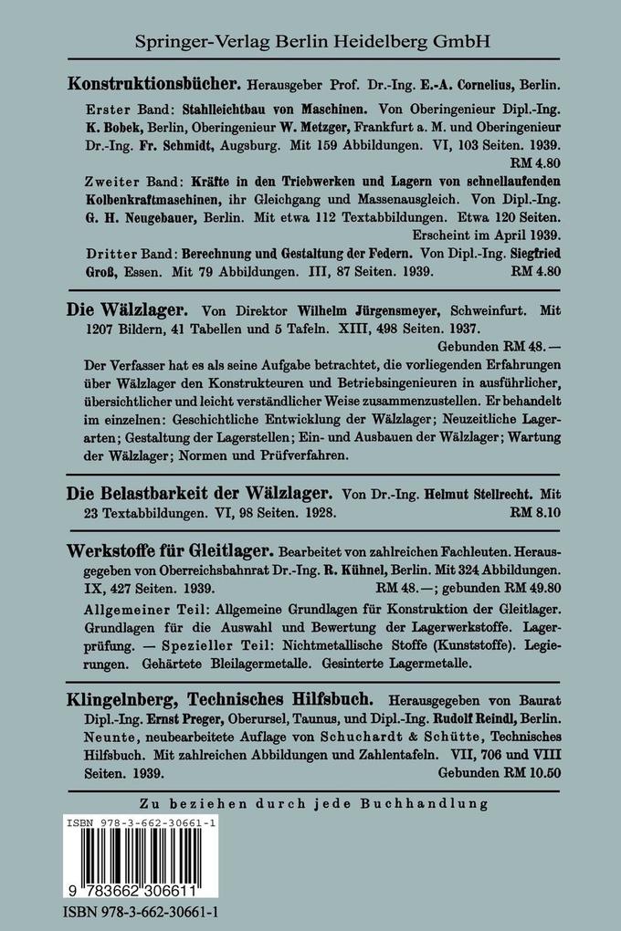 Weitere Ansicht: Gestaltung von Wälzlagerungen | Wilhelm Jürgensmeyer