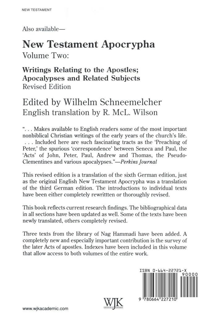 Weitere Ansicht: New Testament Apocrypha Vol 1 | Wilhelm Schneemelcher, Schneemelcher