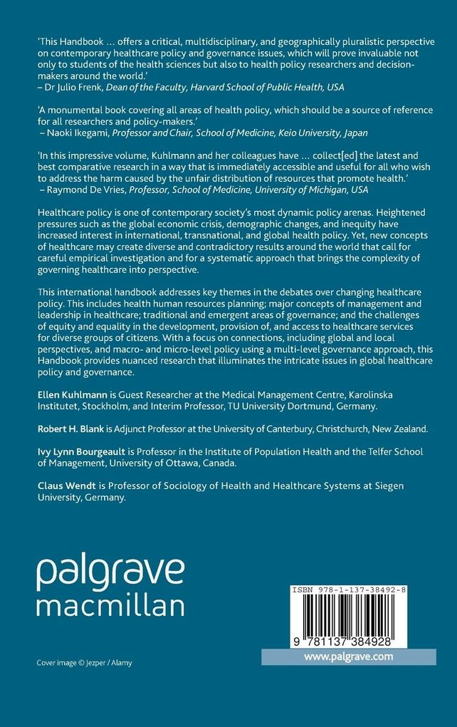 Weitere Ansicht: The Palgrave International Handbook of Healthcare Policy and Governance