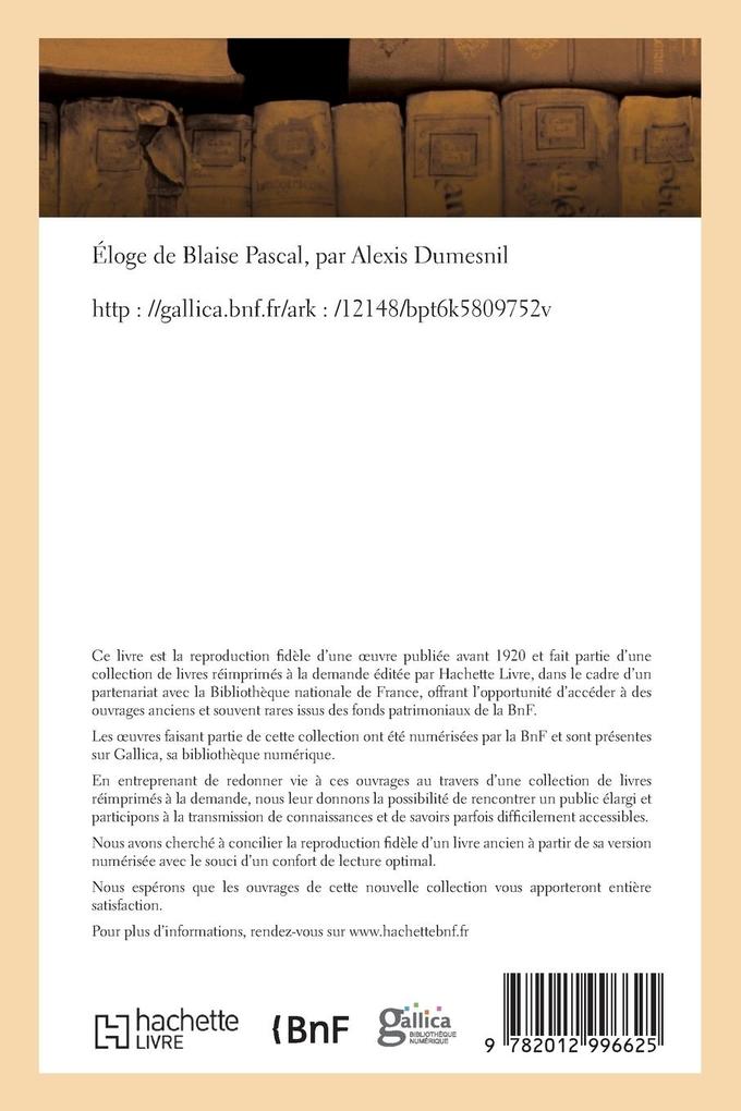 Weitere Ansicht: Éloge de Blaise Pascal | Alexis Dumesnil