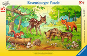 Tierkinder des Waldes. Rahmenpuzzle 15 Teile