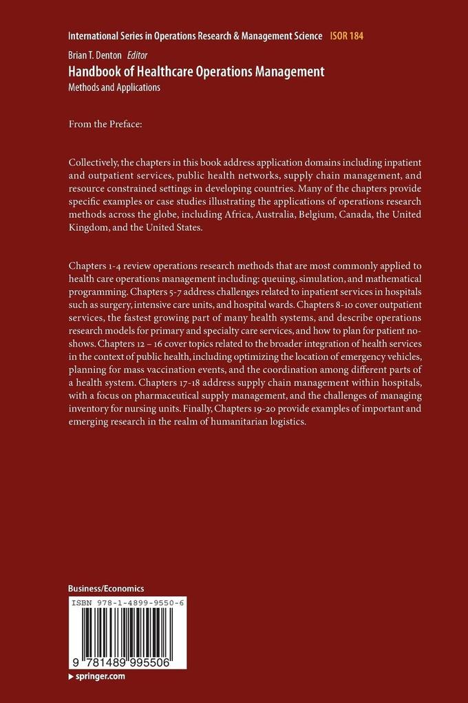 Weitere Ansicht: Handbook of Healthcare Operations Management