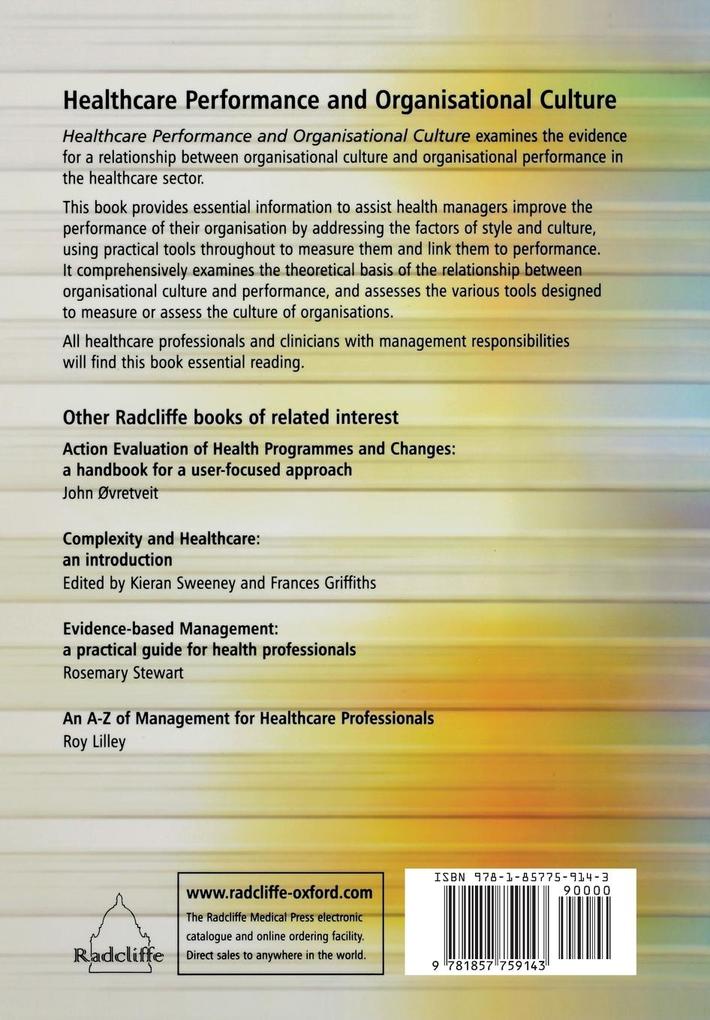 Weitere Ansicht: Healthcare Performance and Organisational Culture | Tim Scott, Russell Mannion, Huw Davies