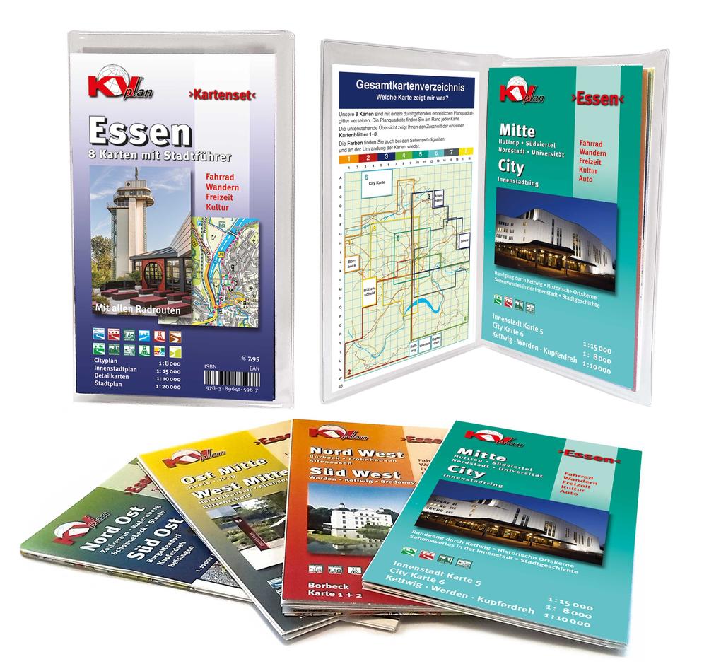 Weitere Ansicht: Essen Kartenset, KVplan, Radkarte/Wanderkarte/Stadtplan, 1:20.000 / 1:15.000 / 1:10.000