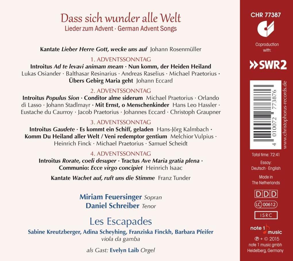 Weitere Ansicht: Dass sich wunder alle Welt-Lieder zum Advent | Feuersinger/Schreiber/Les Escapades